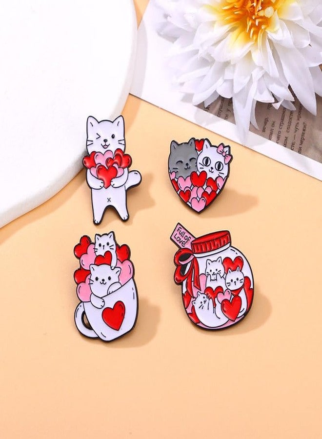 SCRDPRAD 4Pcs Qute Funny Kawaii Pink Cat Brooch for Women Love Heart Cartoon Kitty Cat Paw Pins Animal Lover Birthday Aniversary Thanksgiving Gifts Charm Fashion Jewelry-Love Cat - Image 5